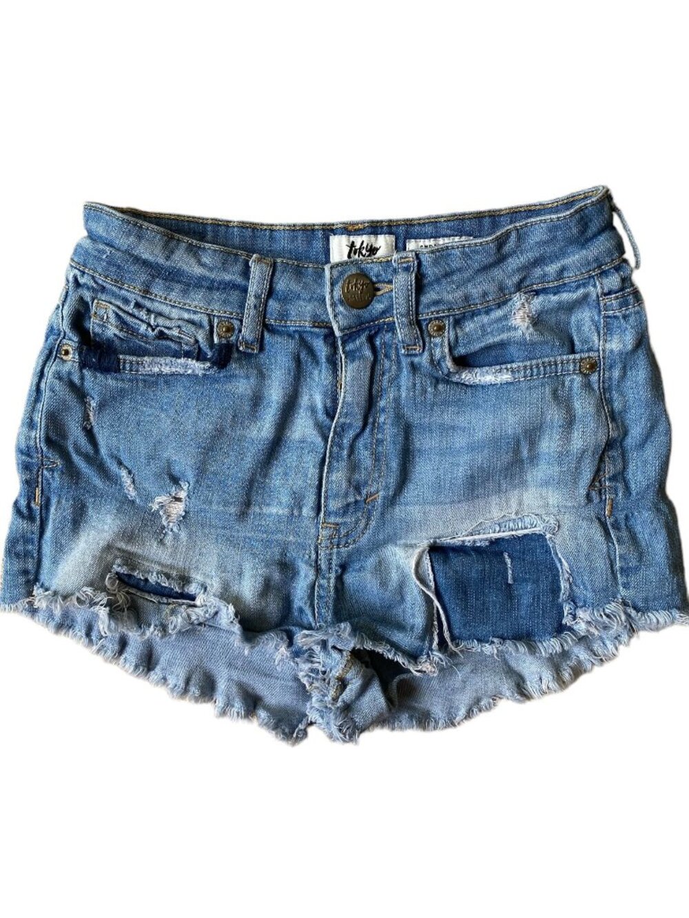 Tokyo Darling Y2K Super High Waisted Shorty Shorts 000 Distressed Patchwork